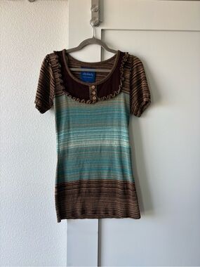 Absolutely Striped Scoop Knit Top in Brown and Teal